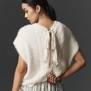 By Anthropologie Tie-Back Cable Muscle Sweater Top Sz M Ivory White Wool Blend